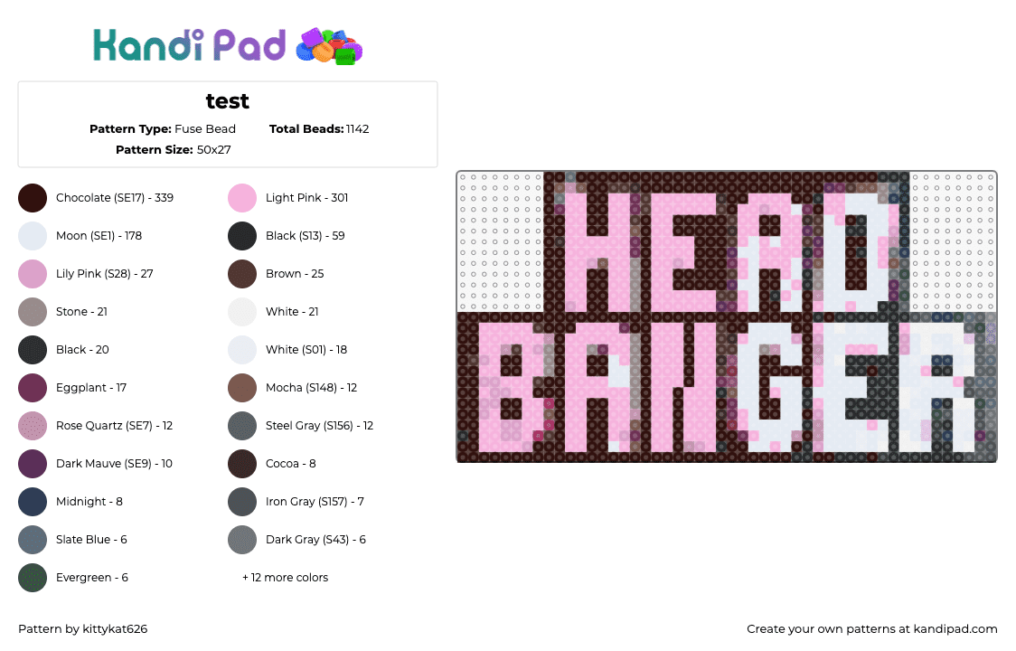 test - Fuse Bead Pattern by kittykat626 on Kandi Pad - head banger,sign,text,bold,edm,music,dubstep,pink