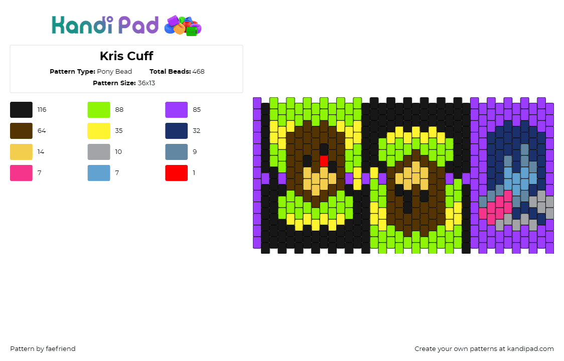 Kris Cuff - Pony Bead Pattern by faefriend on Kandi Pad - kris,undertale,character,video game,cuff,neon,green,purple,black