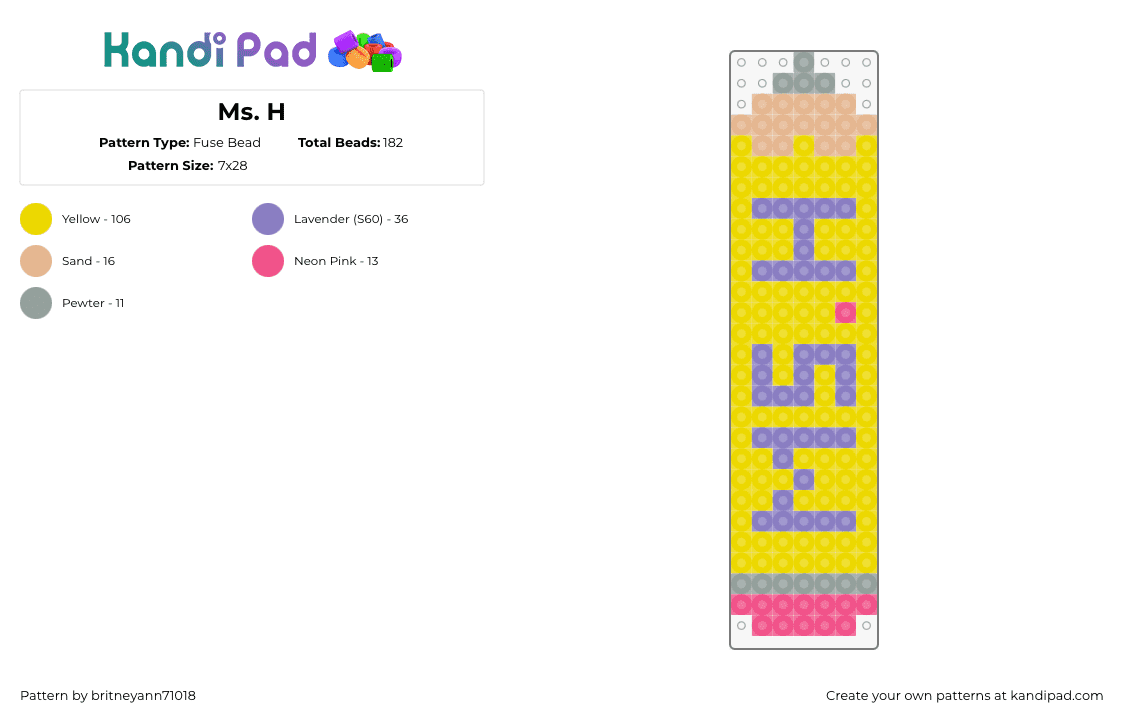 Ms. H - Fuse Bead Pattern by britneyann71018 on Kandi Pad - pencil,teacher,school,yellow,purple,pink