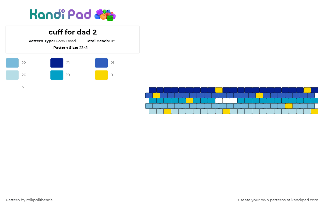 cuff for dad 2 - Pony Bead Pattern by rollipollibeads on Kandi Pad - gradient,bracelet,cuff,blue,teal