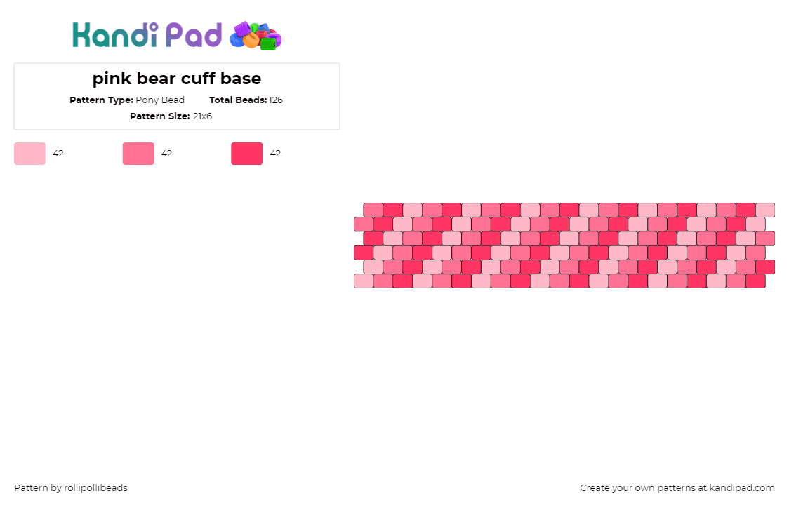 pink bear cuff base - Pony Bead Pattern by rollipollibeads on Kandi Pad - diagonal,stripes,gradient,cuff,pink