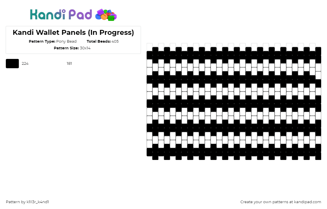 Kandi Wallet Panels (In Progress) - Pony Bead Pattern by k1ll3r_k4nd1 on Kandi Pad - horizontal,stripes,zipper,panel,wallet,black,white