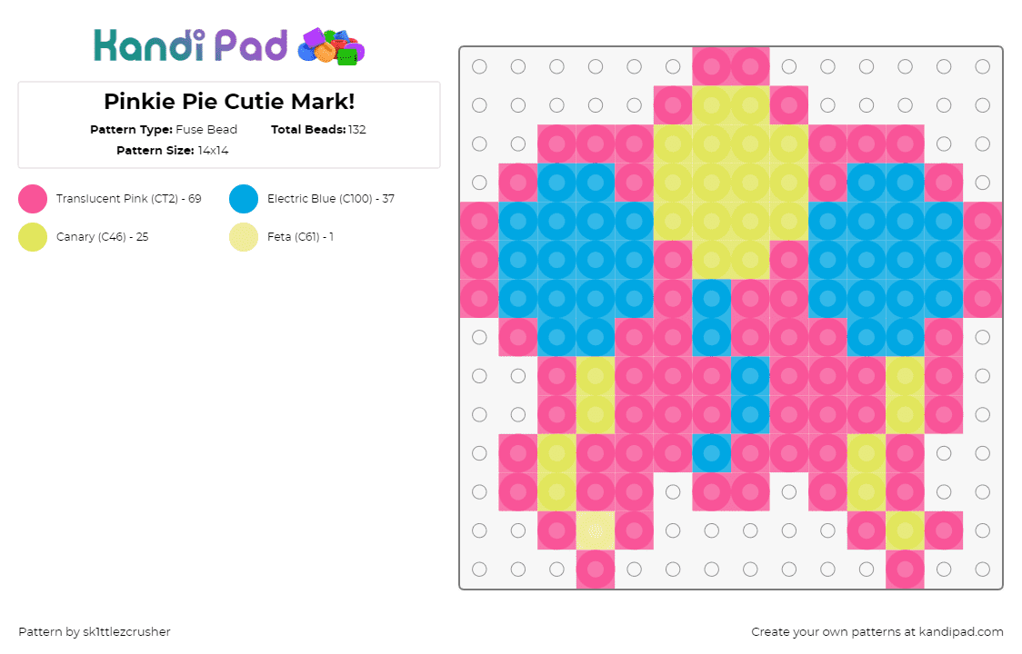 Pinkie Pie Cutie Mark! - Fuse Bead Pattern by sk1ttlezcrusher on Kandi Pad - pinkie pie,cutie mark,mlp,my little pony,balloons,pink,light blue,yellow