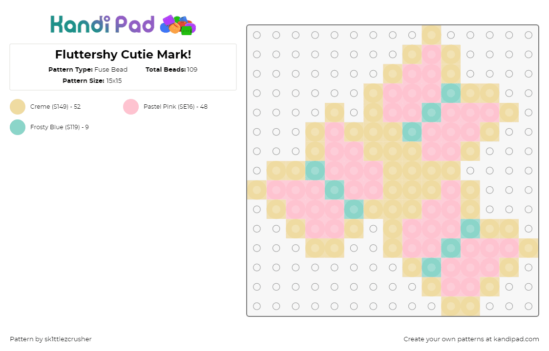 Fluttershy Cutie Mark! - Fuse Bead Pattern by sk1ttlezcrusher on Kandi Pad - fluttershy,cutie mark,mlp,my little pony,butterflies,pink,tan,yellow