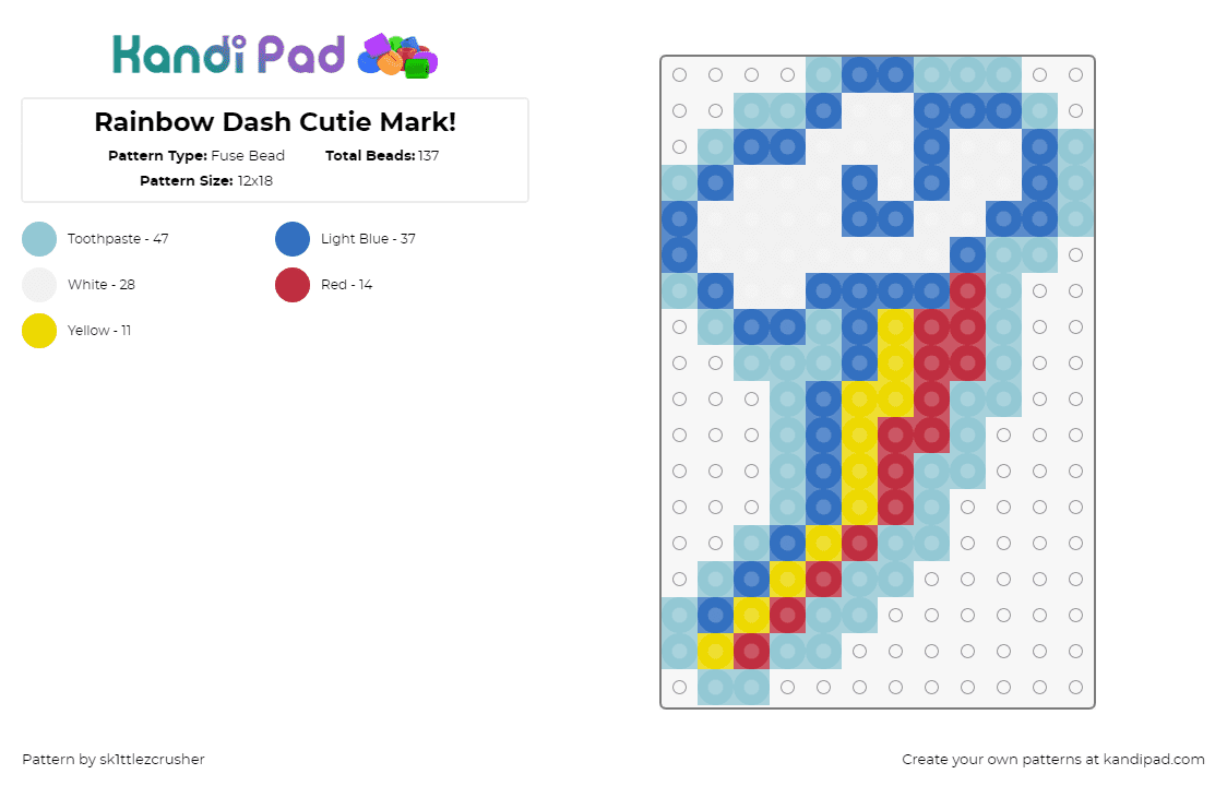 Rainbow Dash Cutie Mark! - Fuse Bead Pattern by sk1ttlezcrusher on Kandi Pad - rainbow dash,cutie mark,mlp,my little pony,cloud,lightning,white,blue,red,yellow,light blue