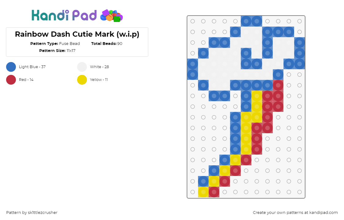 Rainbow Dash Cutie Mark (w.i.p) - Fuse Bead Pattern by sk1ttlezcrusher on Kandi Pad - rainbow dash,cutie mark,mlp,my little pony,cloud,lightning,white,blue,red,yellow