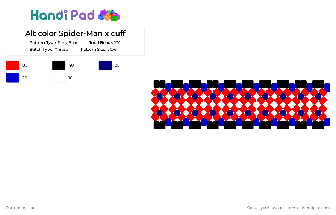 Alt color Spider-Man x cuff - Pony Bead Pattern by raaaa on Kandi Pad - purple, red