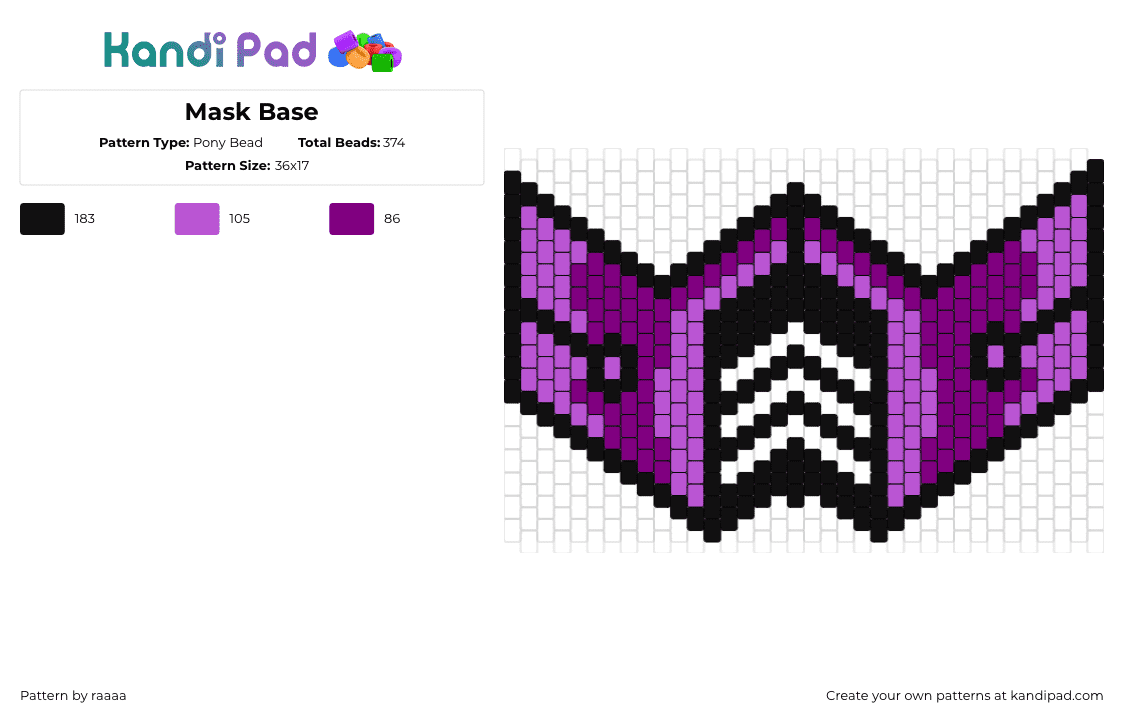 Mask Base - Pony Bead Pattern by raaaa on Kandi Pad - chevron,mask,purple,black