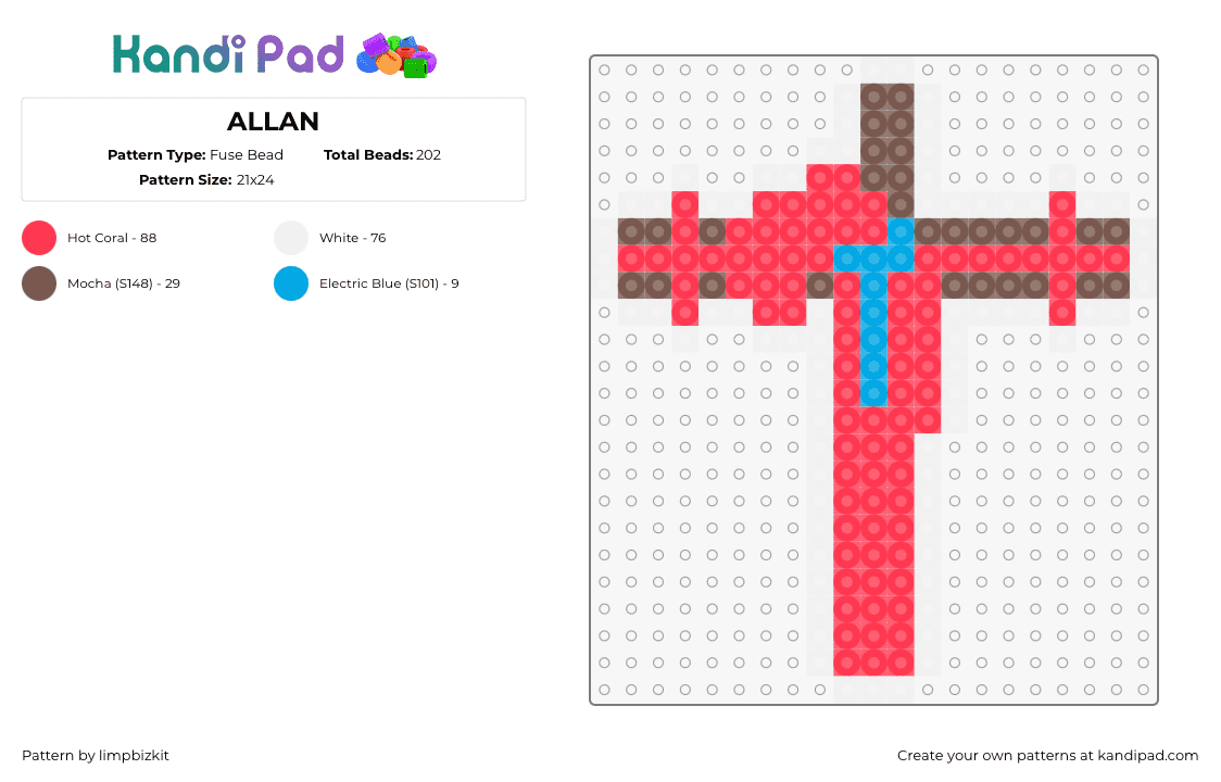 ALLAN - Fuse Bead Pattern by limpbizkit on Kandi Pad - allan,smiling friends,character,cross,crucifix,animation,tv show,red