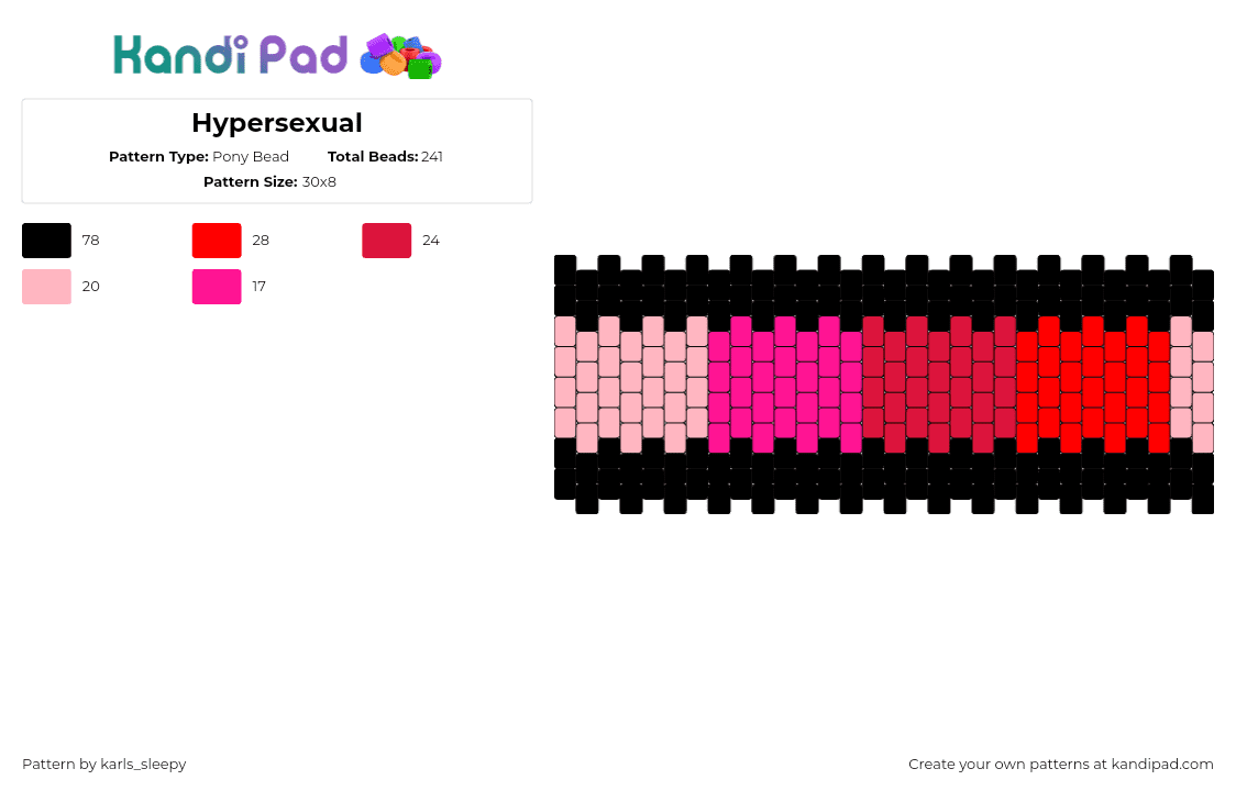 Hypersexual - Pony Bead Pattern by karls_sleepy on Kandi Pad - hypersexual,pride,cuff,gradient,red,pink,black