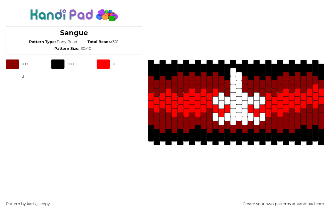 Sangue - Pony Bead Pattern by karls_sleepy on Kandi Pad - blood,flow,symbol,cuff,dark,red,black,white