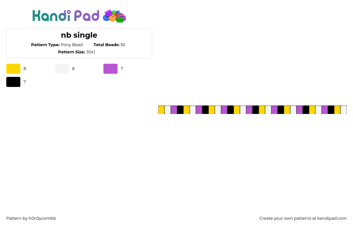 nb single - Pony Bead Pattern by h0n3ycombb on Kandi Pad - nonbinary,pride,colorful,single,bracelet,yellow,purple,black,white