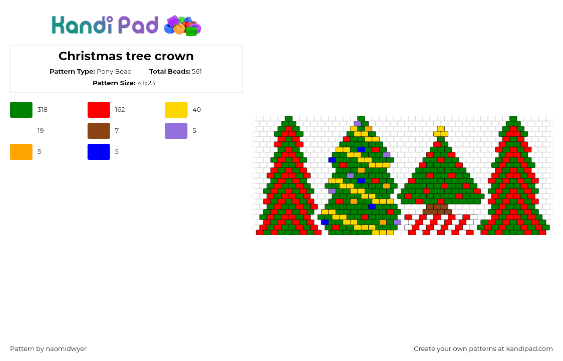 Christmas tree crown - Pony Bead Pattern by naomidwyer on Kandi Pad - trees,christmas,ornaments,tinsel,festive,holiday,green,red