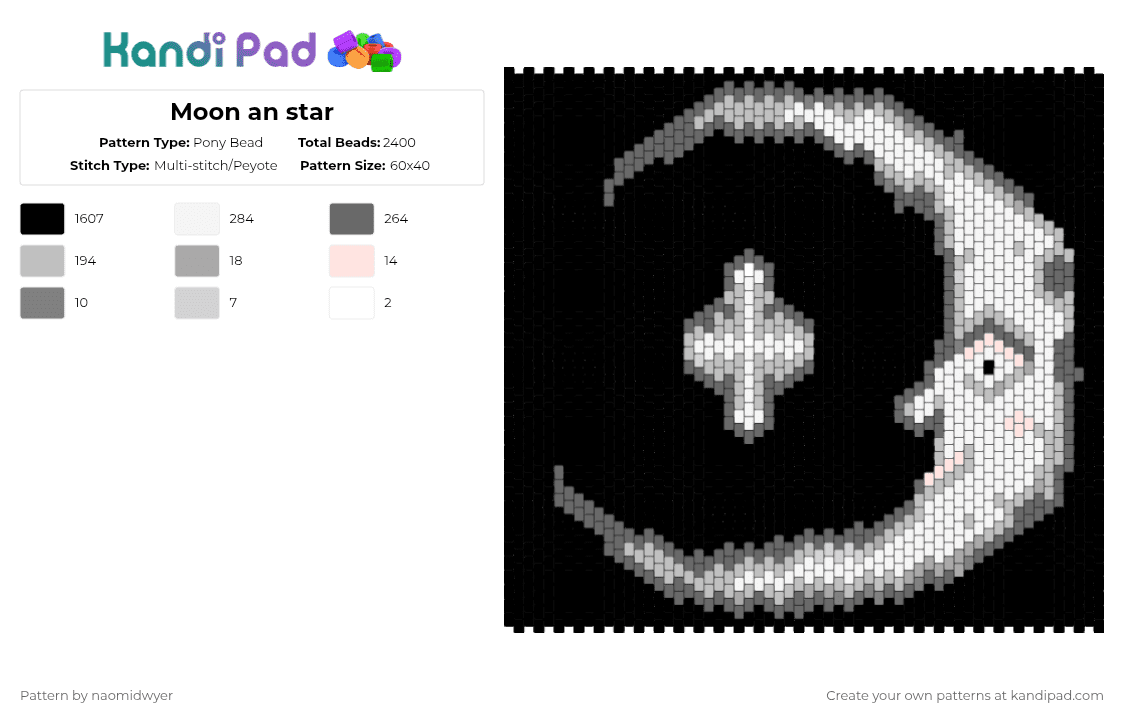 Moon an star - Pony Bead Pattern by naomidwyer on Kandi Pad - black,gray,beige