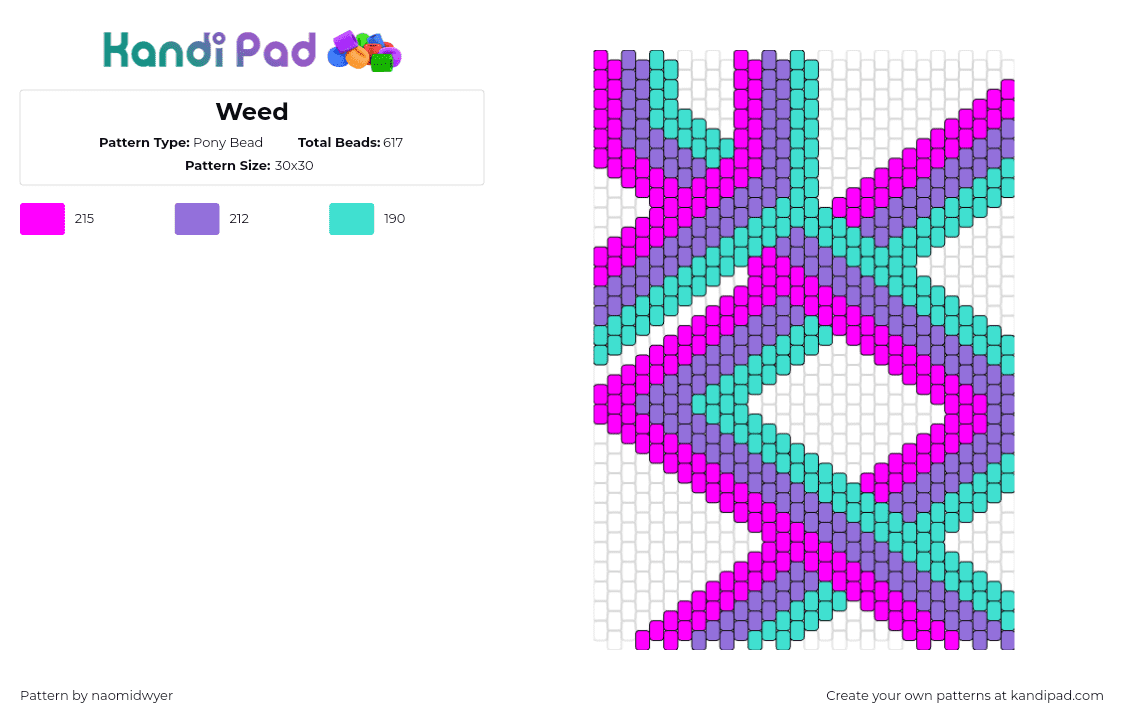 Weed - Pony Bead Pattern by naomidwyer on Kandi Pad - geometric,stripes,trippy,teal,pink,purple