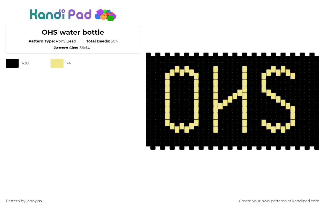 OHS water bottle - Pony Bead Pattern by jennyjas on Kandi Pad - ohs,text,panel,simple,black,yellow