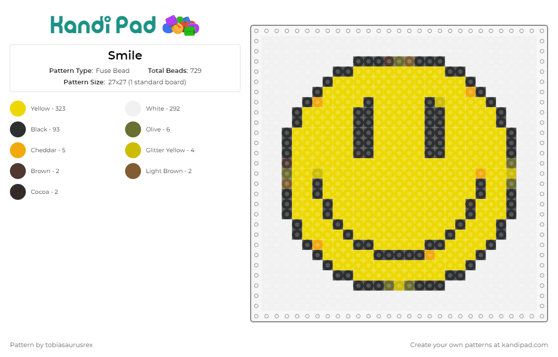 Smile - Fuse Bead Pattern by tobiasaurusrex on Kandi Pad - smile,smiley face,happy