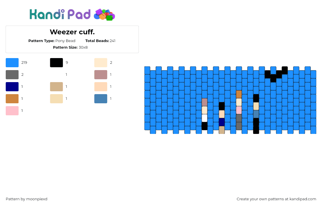 Weezer cuff. - Pony Bead Pattern by moonpiexd on Kandi Pad - weezer,album,band,music,cuff,simple,blue