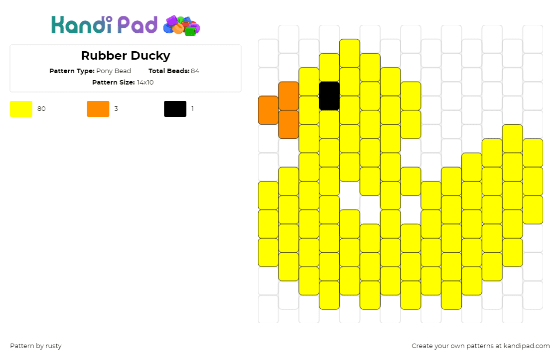 Rubber Ducky - Pony Bead Pattern by rusty on Kandi Pad - rubber ducky,bath,toy,animal,yellow