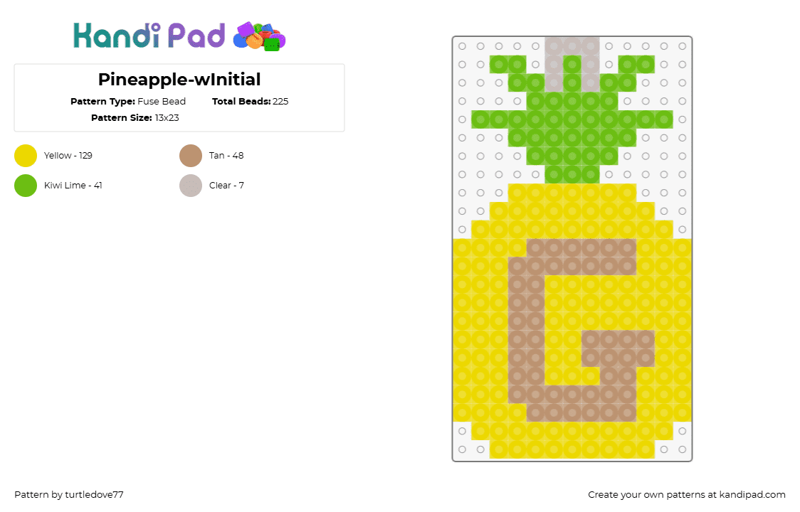 Pineapple-wInitial - Fuse Bead Pattern by turtledove77 on Kandi Pad - pineapple,fruit,tropical,text,g,yellow,tan,green