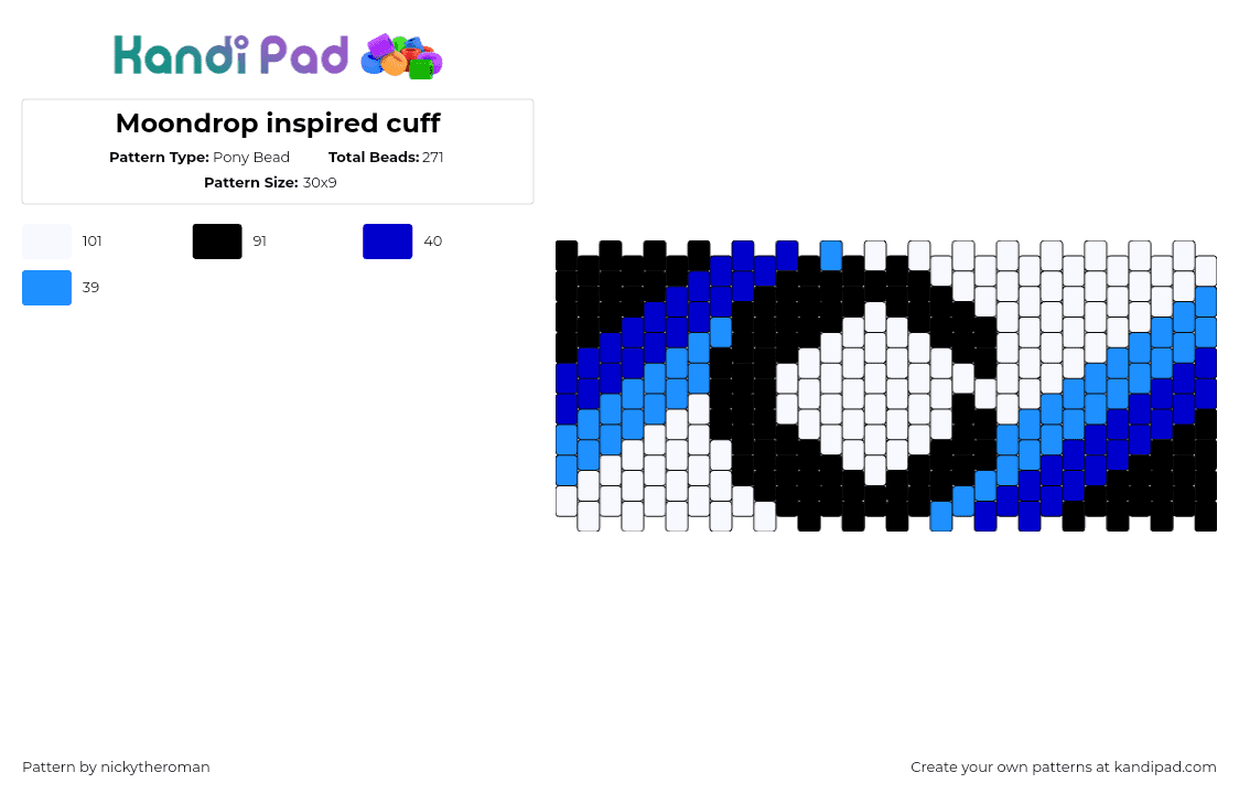 Moondrop inspired cuff - Pony Bead Pattern by nickytheroman on Kandi Pad - moondrop,fnaf,five nights at freddys,horror,video game,cuff,white,blue,black