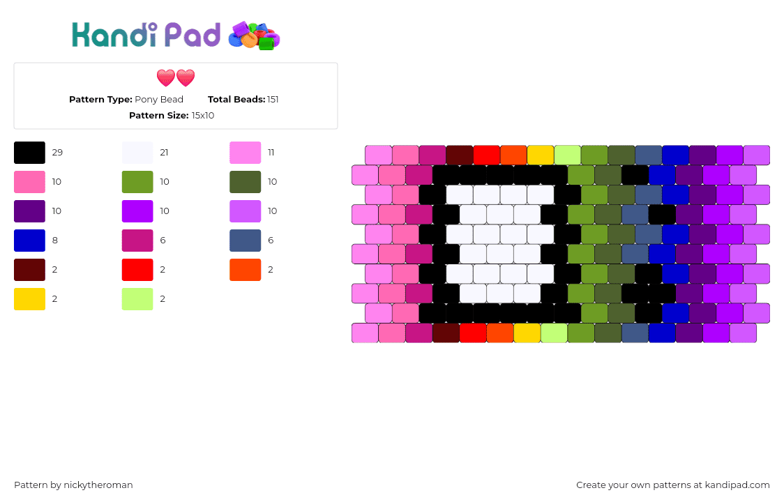 ❤❤ - Pony Bead Pattern by nickytheroman on Kandi Pad - gameboy,colorful,nintendo,retro,video game,console,purple,green,pink