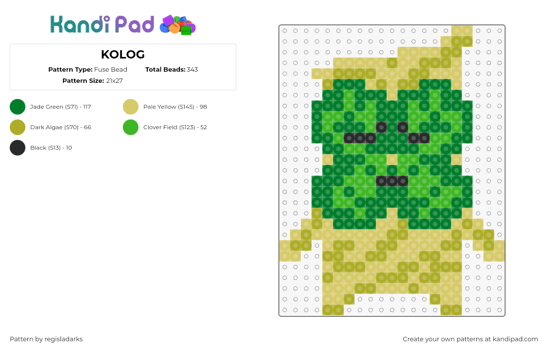 KOLOG - Fuse Bead Pattern by regisladarks on Kandi Pad - korok,legend of zelda,kolog,character,video game,leaf,green,yellow