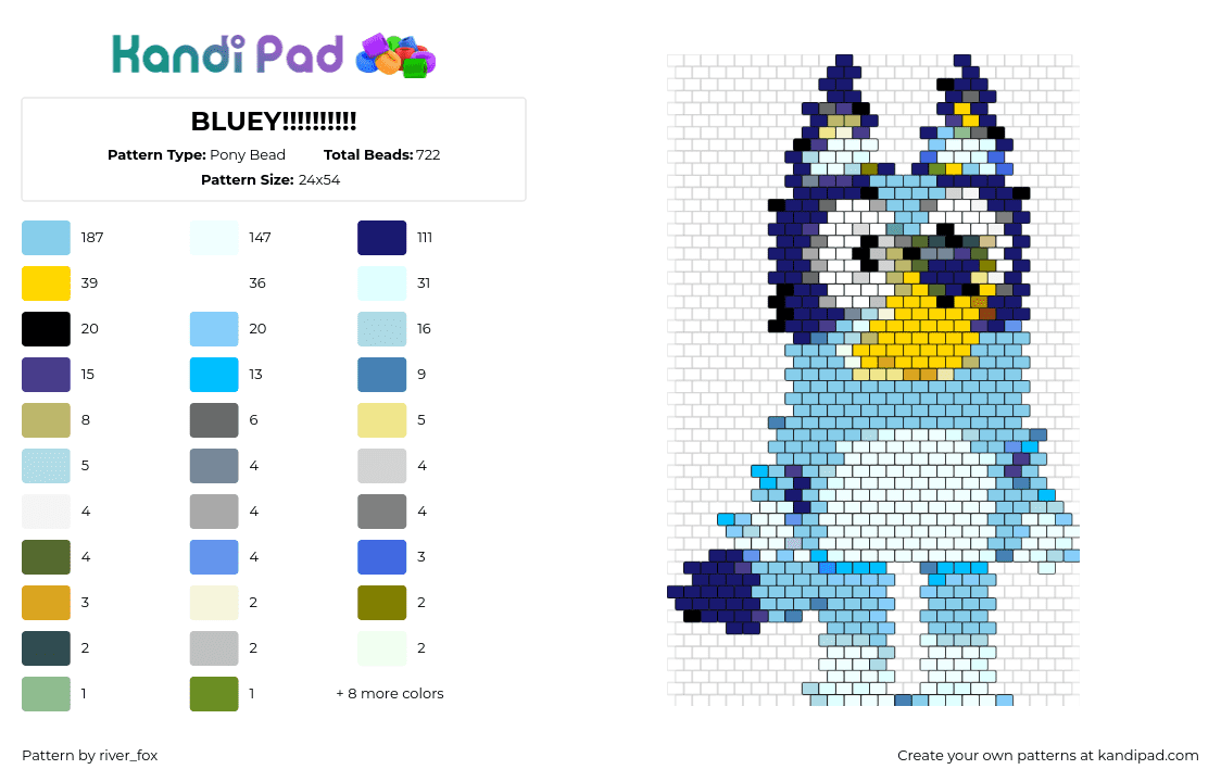 BLUEY!!!!!!!!!! - Pony Bead Pattern by river_fox on Kandi Pad - bluey,dog,character,children,light blue