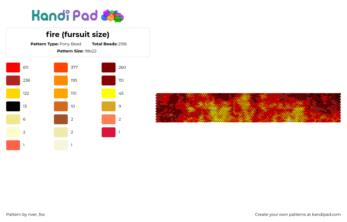 fire (fursuit size) - Pony Bead Pattern by river_fox on Kandi Pad - fire,flames,orange