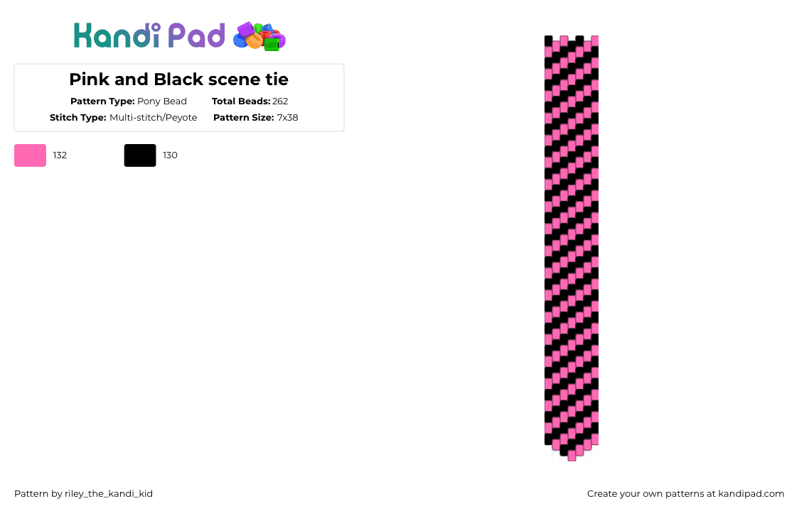 Pink and Black scene tie - Pony Bead Pattern by riley_the_kandi_kid on Kandi Pad - black,pink