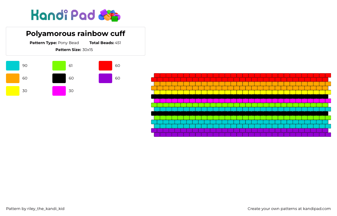Polyamorous rainbow cuff - Pony Bead Pattern by riley_the_kandi_kid on Kandi Pad - 