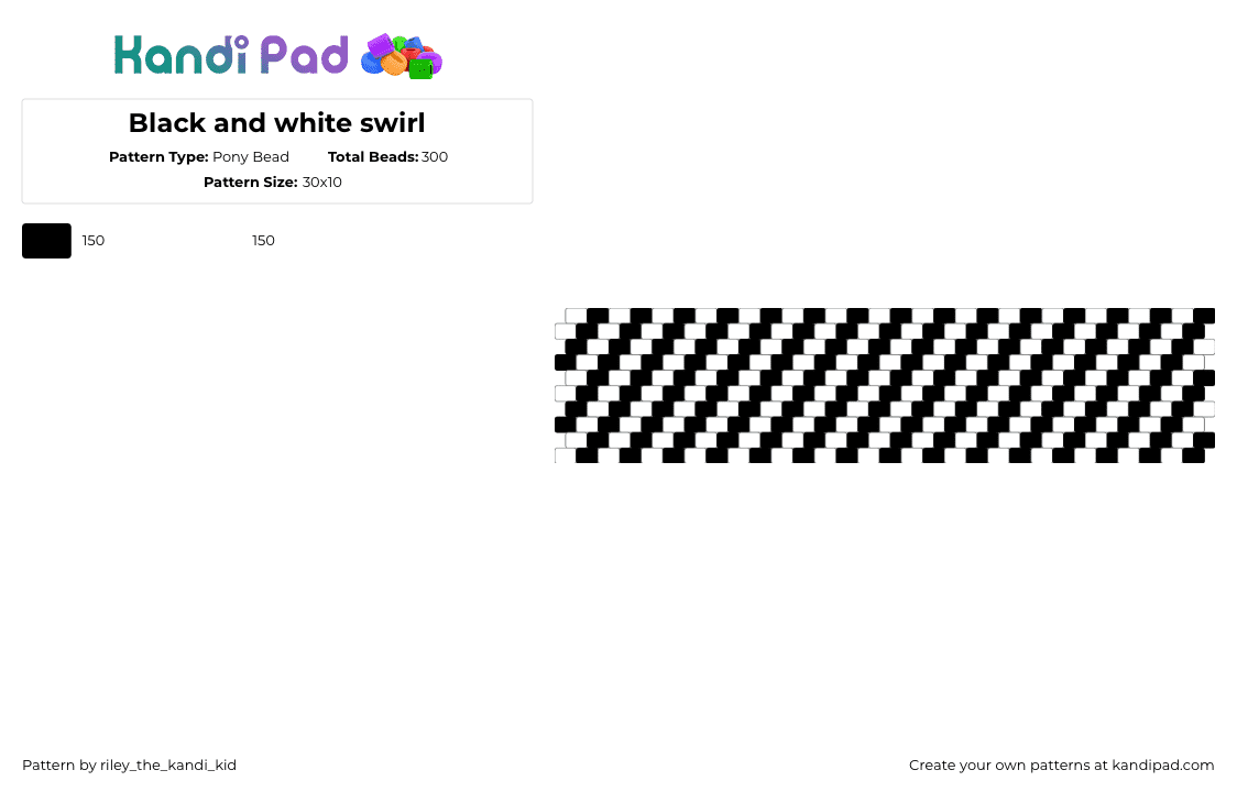 Black and white swirl - Pony Bead Pattern by riley_the_kandi_kid on Kandi Pad - black,white