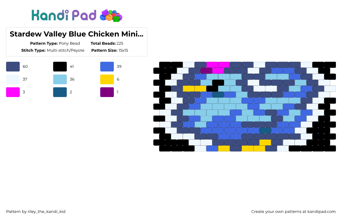 Stardew Valley Blue Chicken Mini Tapestry - Pony Bead Pattern by riley_the_kandi_kid on Kandi Pad - blue,purple,light blue