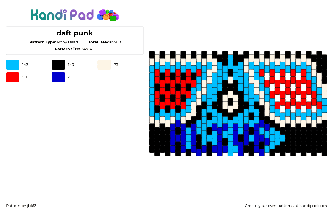 daft punk - Pony Bead Pattern by jb163 on Kandi Pad - alive,daft punk,album,music,dj,edm,light blue,red