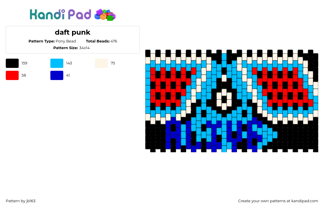 daft punk - Pony Bead Pattern by jb163 on Kandi Pad - alive,daft punk,album,music,dj,edm,light blue,red