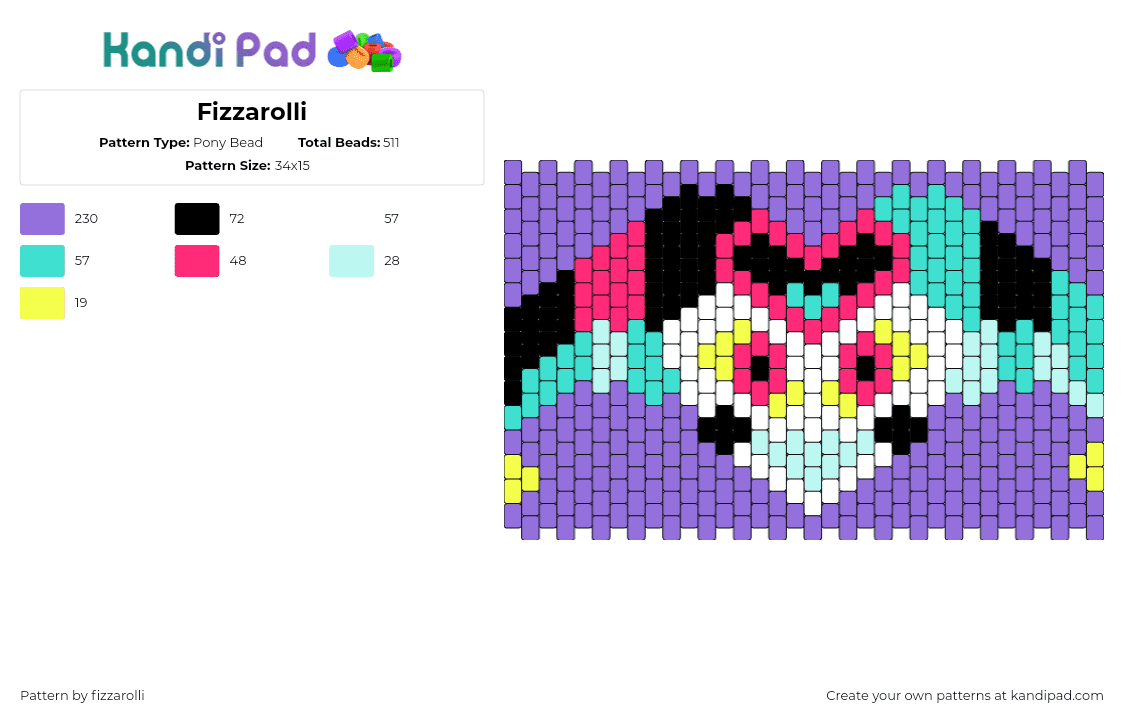 Fizzarolli - Pony Bead Pattern by fizzarolli on Kandi Pad - fizzarolli,hazbin hotel,jester,character,tv show,animated,white,teal,pink,purple