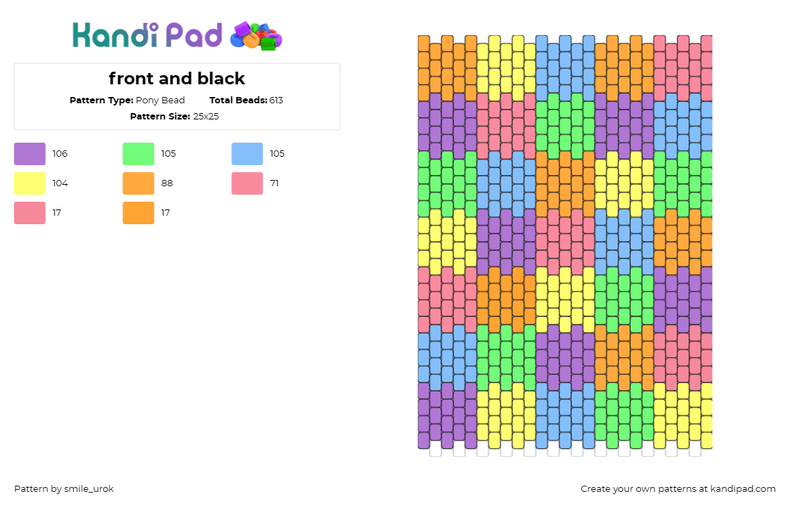 front and black - Pony Bead Pattern by smile_urok on Kandi Pad - geometric,grid,colorful,blocks,panel,orange,yellow,blue