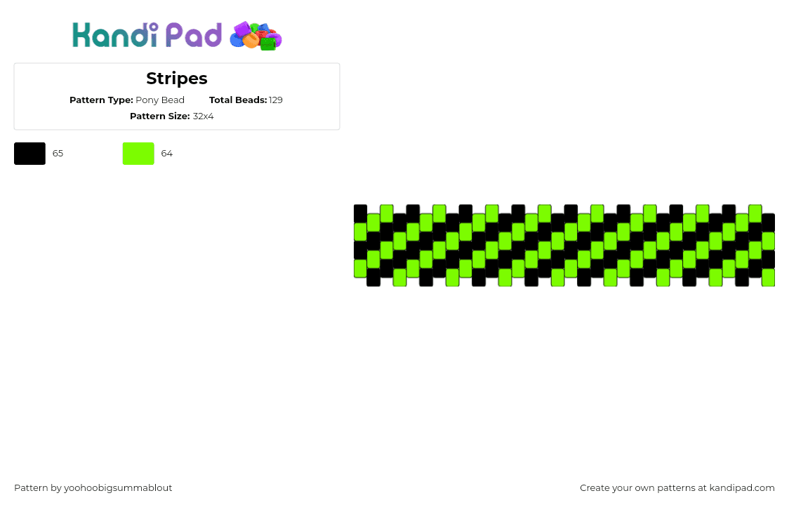 Stripes - Pony Bead Pattern by yoohoobigsummablout on Kandi Pad - diagonal,stripes,emo,scene,cuff,green,black