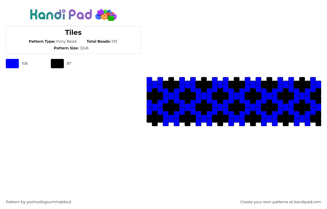 Tiles - Pony Bead Pattern by yoohoobigsummablout on Kandi Pad - diamond,geometric,zig zag,dark,cuff,blue,black