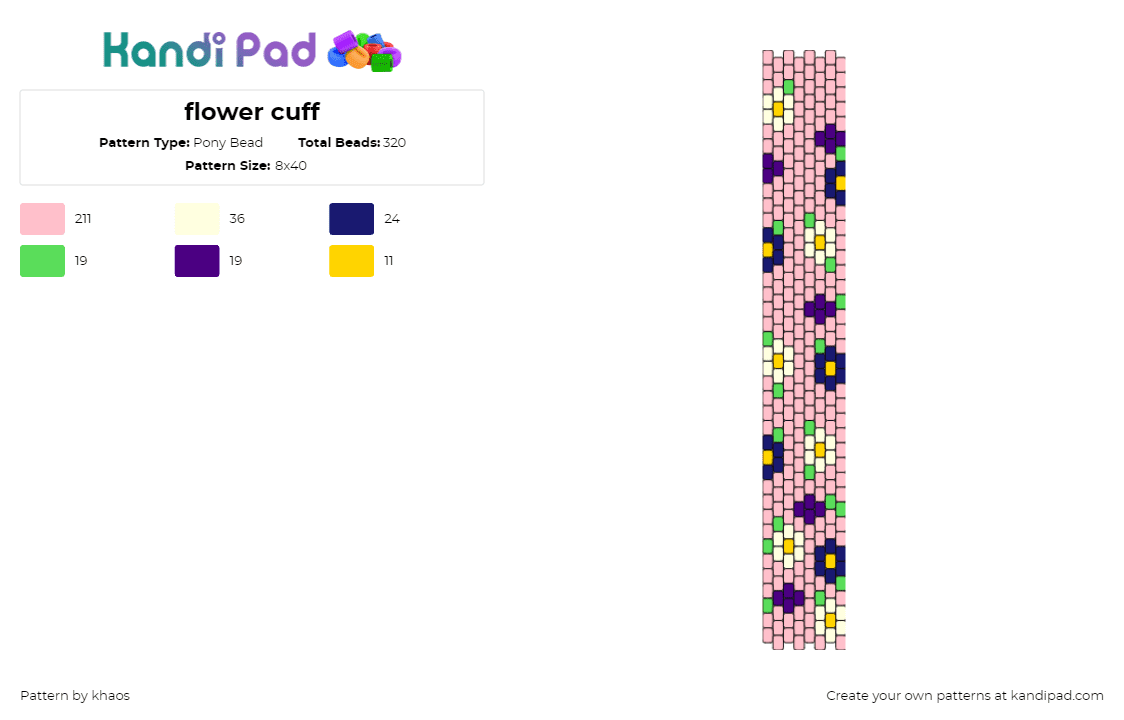 flower cuff - Pony Bead Pattern by khaos on Kandi Pad - flowers,nature,garden,daisies,cuff,pink,purple