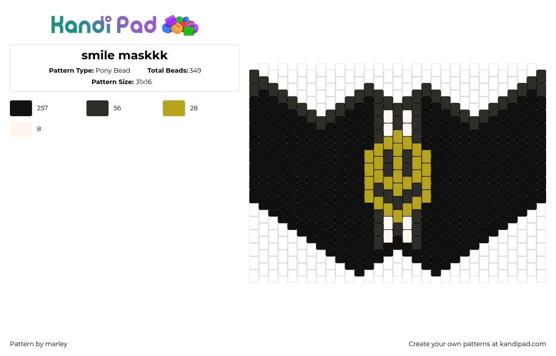 smile maskkk - Pony Bead Pattern by marley on Kandi Pad - smiley,face,mask,emoji,black