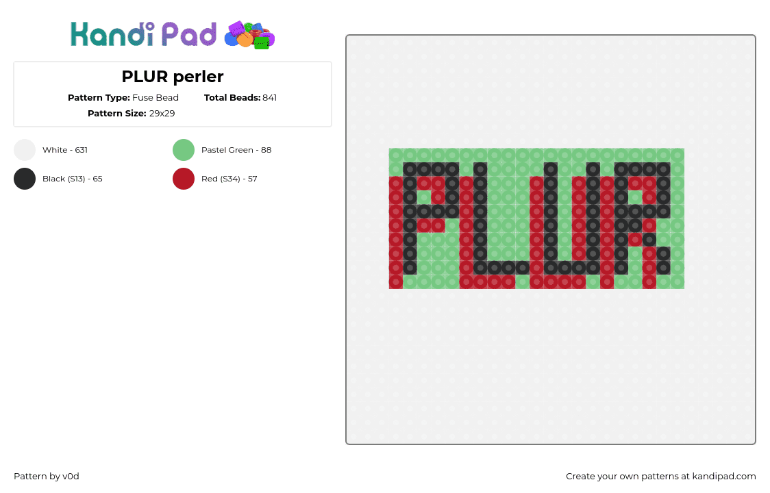 PLUR perler - Fuse Bead Pattern by v0d on Kandi Pad - plur,text,peace,love,unity,respect,black,green,red