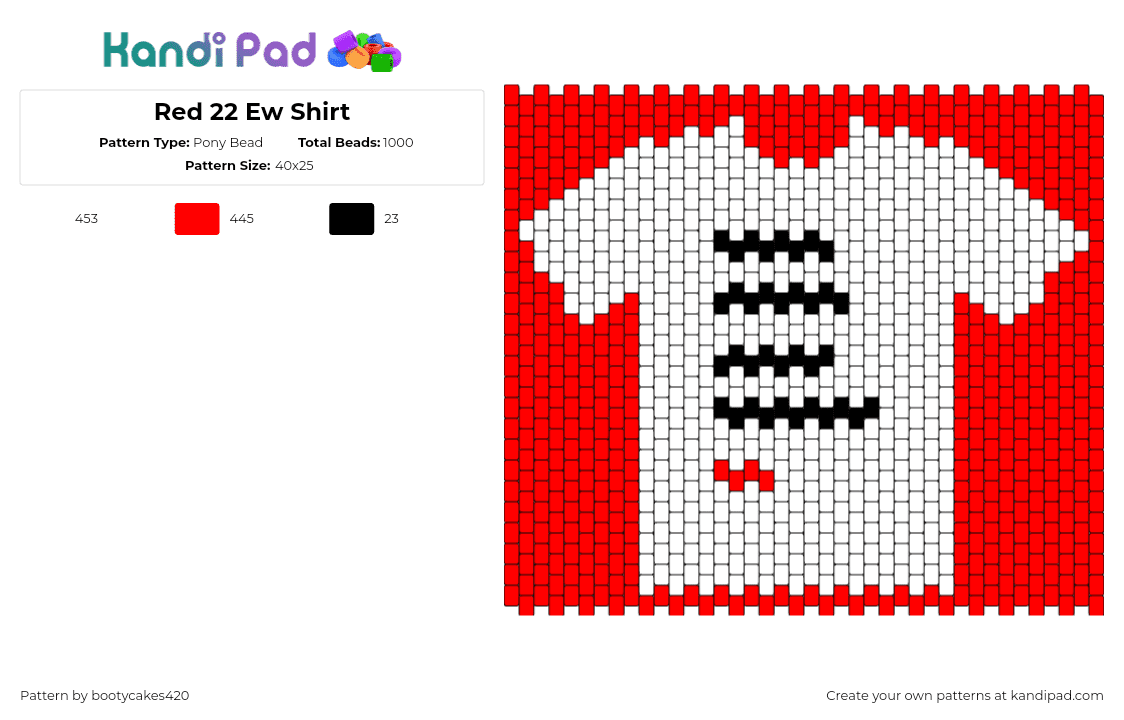 Red 22 Ew Shirt - Pony Bead Pattern by bootycakes420 on Kandi Pad - 22,taylor swift,whos taylor swift anyway ew,shirt,clothing,panel,red,white