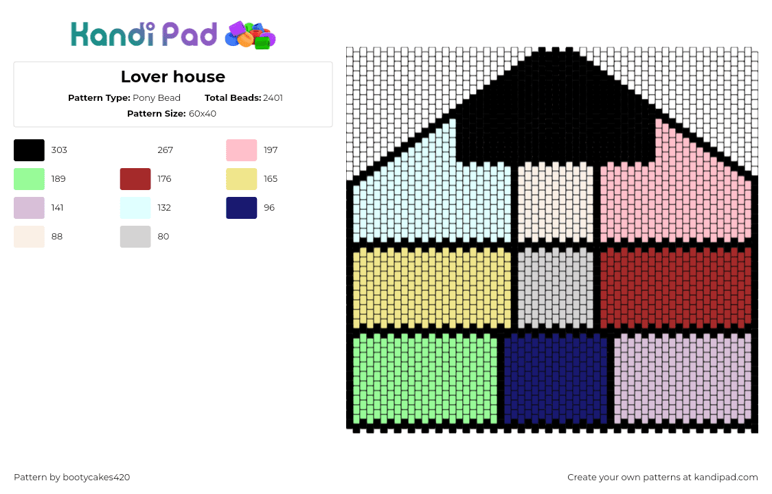 Lover house - Pony Bead Pattern by bootycakes420 on Kandi Pad - lover,taylor swift,album,house,colorful,music,pink,green,blue,red