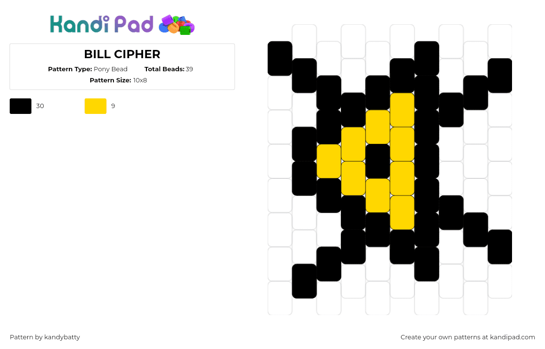 BILL CIPHER - Pony Bead Pattern by kandybatty on Kandi Pad - bill cipher,gravity falls,character,tv show,cartoon,simple,yellow,black