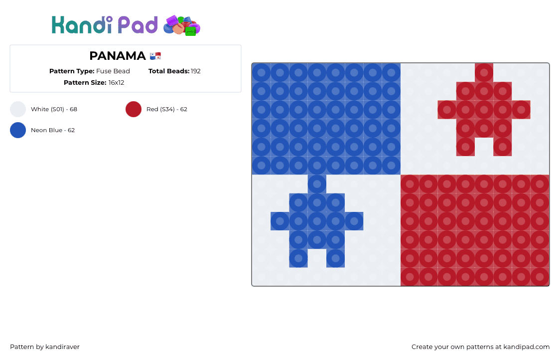 PANAMA 🇵🇦 - Fuse Bead Pattern by kandiraver on Kandi Pad - panama,flag,country,red,blue,white