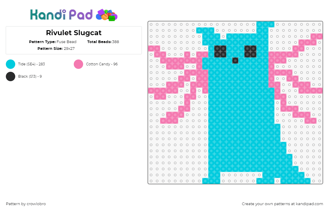 Rivulet Slugcat - Fuse Bead Pattern by crowlobro on Kandi Pad - rivulet,slugcat,rain world,video game,character,simple,light blue,teal,pink