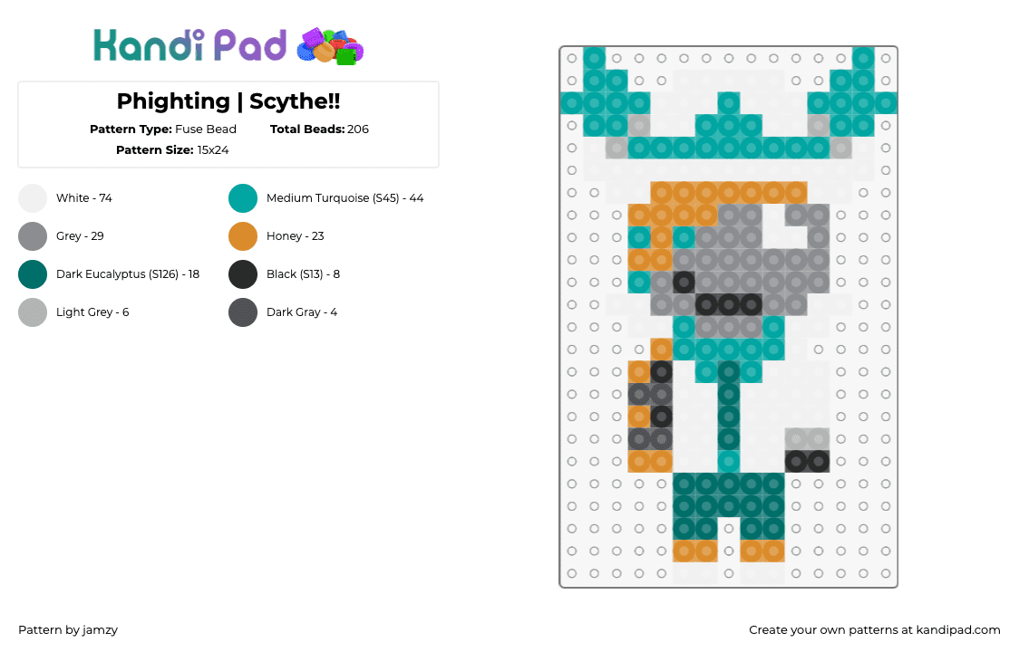 Phighting | Scythe!! - Fuse Bead Pattern by jamzy on Kandi Pad - scythe,phighting,roblox,character,video game,teal,gray,white