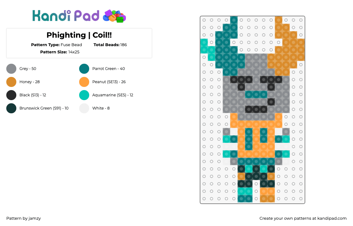 Phighting | Coil!! - Fuse Bead Pattern by jamzy on Kandi Pad - coil,phighting,roblox,character,video game,teal,gray,orange