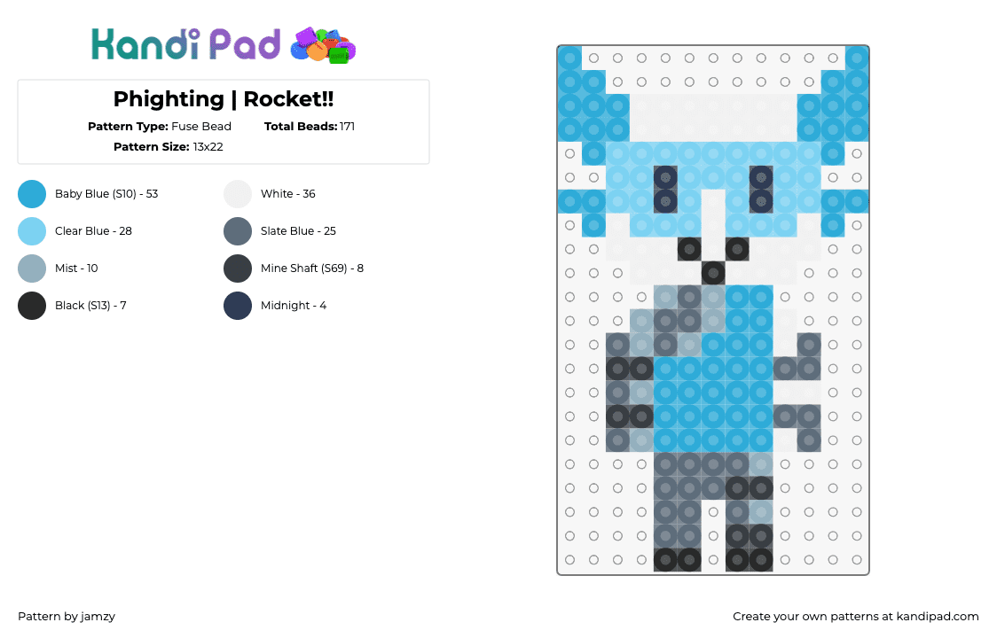 Phighting | Rocket!! - Fuse Bead Pattern by jamzy on Kandi Pad - rocket,phighting,roblox,character,video game,light blue,gray